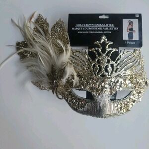 Masquerade Ball Party Mask, Venetian Eye Mask, Mardi Gras Parade Bling Feathers